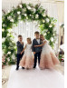 White Pink Ruffle Tulle Feather Flower Girl Dress